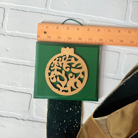 Christmas Holiday Card Holder Green Wooden Topper Gold Ornament Sparkle Ribbon - Picture 5 of 7